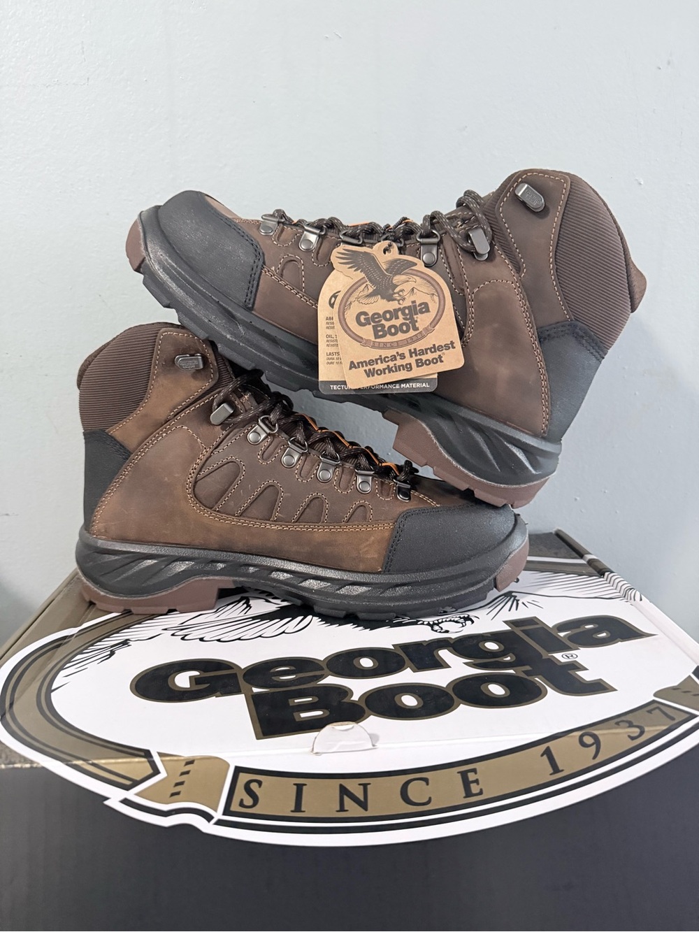 Georgia Boot Brown Leather Men's Work Boots - Picture 2 of 6
